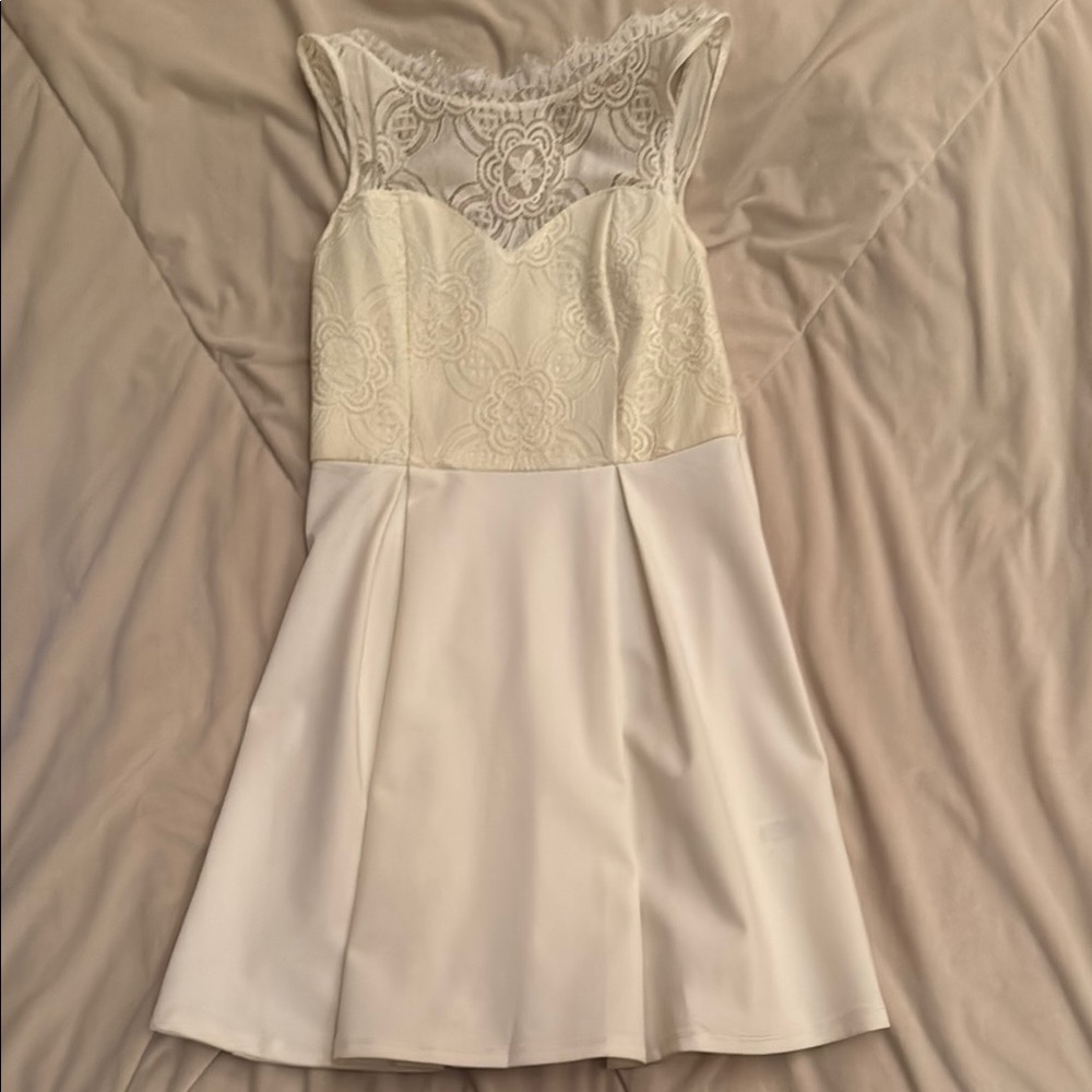 Elegant Lace Overlay White Dress